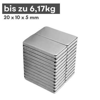 10 Stück Neodym Magnet 20mm x 10mm x 5mm - N42 Supermagnet - Quadermagnete - Hohe Haf
