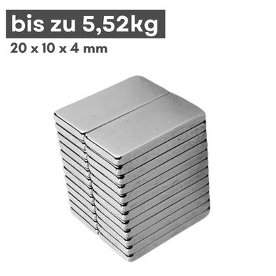 5 Stück Neodym Magnet 20mm x 10mm x 4mm - N42 Supermagnet - Quadermagnete - Hohe Haft