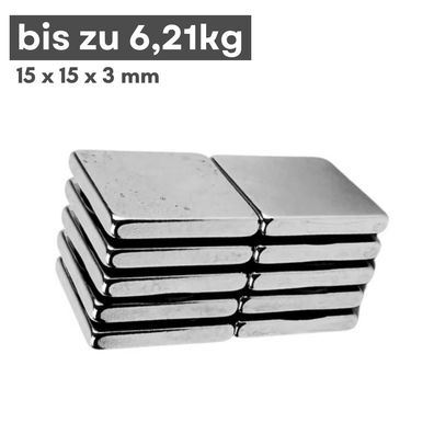 3 Stück Neodym Magnet 15mm x 15mm x 3mm - N42 Supermagnet - Quadermagnete - Hohe Haft