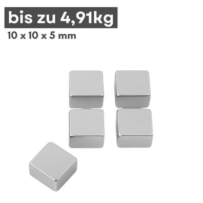1 Stück Neodym Magnet 10mm x 10mm x 5mm - N42 Supermagnet - Quadermagnete - Hohe Haft