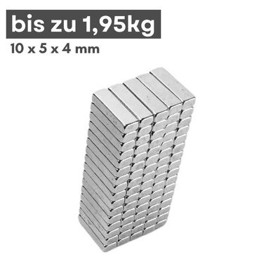 50 Stück Neodym Magnet 10mm x 5mm x 4mm - N42 Supermagnet - Quadermagnete - Hohe Haft