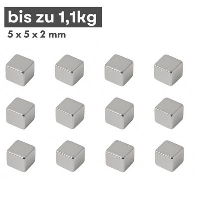 50 Stück Neodym Magnet 5mm x 5mm x 2mm - N42 Supermagnet - Quadermagnete - Hohe Haftk