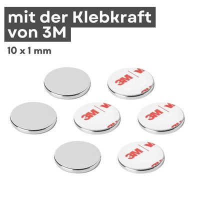 2 Stück 3M selbstklebend Scheibenmagnet Ø 10mm x 1mm Haftkraft 620 g