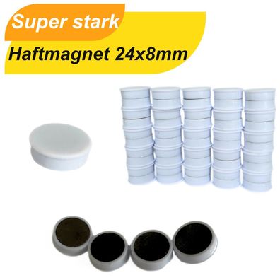 50 Stück Haftmagnet board, Magnete 24x8mm rund, Weiß – Starke Magnete für Büro, Kühls