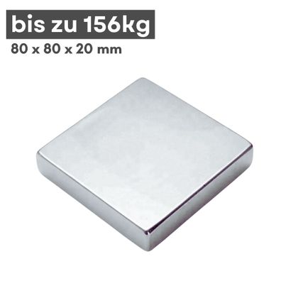 1 Stück Neodym Magnet 80mm x 80mm x 20mm - N38 Supermagnet - Quadermagnete - Hohe Haf