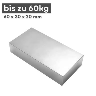 20 Stück Neodym Magnet 60mm x 30mm x 20mm - N38 Supermagnet - Quadermagnete - Hohe Ha