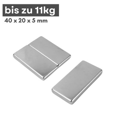 10 Stück Neodym Magnet 40mm x 20mm x 5mm - N38 Supermagnet - Quadermagnete - Hohe Haf