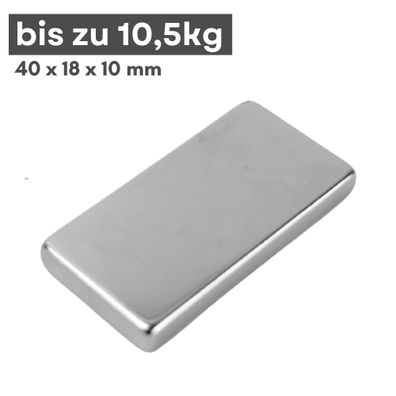 5 Stück Neodym Magnet 40mm x 18mm x 10mm - N38 Supermagnet - Quadermagnete - Hohe Haf