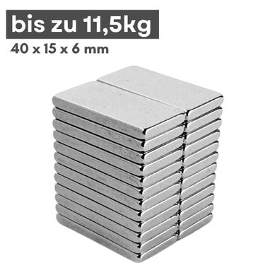 20 Stück Neodym Magnet 40mm x 15mm x 6mm - N38 Supermagnet - Quadermagnete - Hohe Haf