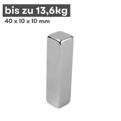 1 Stück Neodym Magnet 40mm x 10mm x 10mm - N38 Supermagnet - Quadermagnete - Hohe Haf