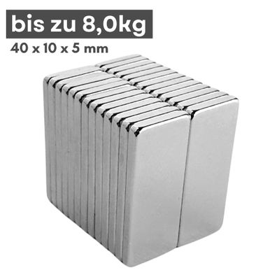 1 Stück Neodym Magnet 40mm x 10mm x 5mm - N38 Supermagnet - Quadermagnete - Hohe Haft