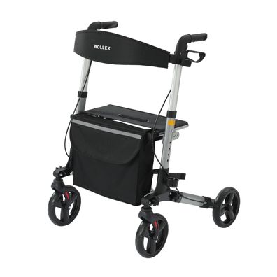Sitwell Aluminium Rollator | Faltbar | Silber | Gehhilfe inkl. Einkaufstasche