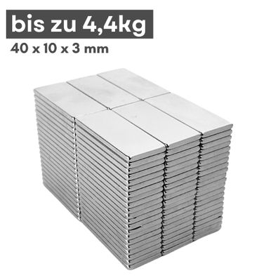 100 Stück Neodym Magnet 40mm x 10mm x 3mm - N38 Supermagnet - Quadermagnete - Hohe Ha