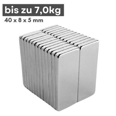 5 Stück Neodym Magnet 40mm x 8mm x 5mm - N38 Supermagnet - Quadermagnete - Hohe Haftk