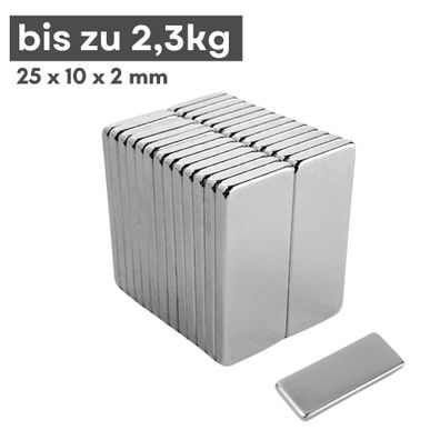 50 Stück Neodym Magnet 25mm x 10mm x 2mm - N38 Supermagnet - Quadermagnete - Hohe Haf
