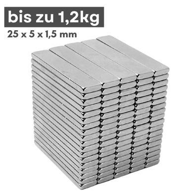 3 Stück Neodym Magnet 25mm x 5mm x 1,5mm - N38 Supermagnet - Quadermagnete - Hohe Haf