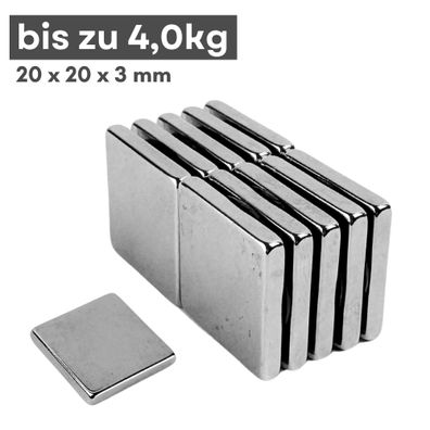 100 Stück Neodym Magnet 20mm x 20mm x 3mm - N38 Supermagnet - Quadermagnete - Hohe Ha