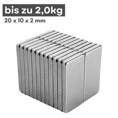 200 Stück Neodym Magnet 20mm x 10mm x 2mm - N38 Supermagnet - Quadermagnete - Hohe Ha