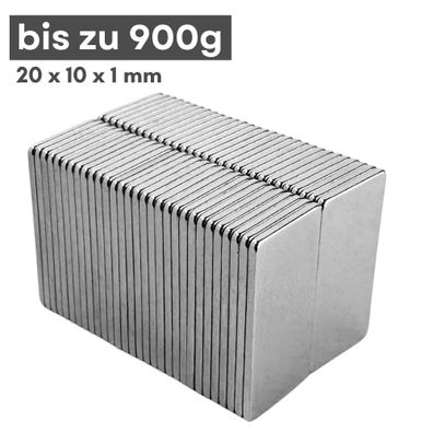 100 Stück Neodym Magnet 20mm x 10mm x 1mm - N38 Supermagnet - Quadermagnete - Hohe Ha