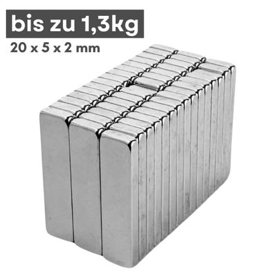 5 Stück Neodym Magnet 20mm x 5mm x 2mm - N38 Supermagnet - Quadermagnete - Hohe Haftk