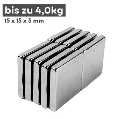 10 Stück Neodym Magnet 15mm x 15mm x 5mm - N38 Supermagnet - Quadermagnete - Hohe Haf