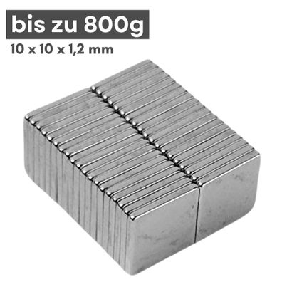 50 Stück Neodym Magnet 10mm x 10mm x 1,2mm - N38 Supermagnet - Quadermagnete - Hohe H