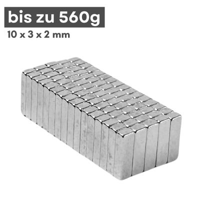 10 Stück Neodym Magnet 10mm x 3mm x 2mm - N38 Supermagnet - Quadermagnete - Hohe Haft