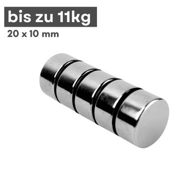 50 Stück Neodym Magnet Ø 20mm x 10mm - Starker Scheibenmagnet - N38 Supermagnet - Ho