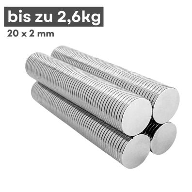 5 Stück Neodym Magnet Ø 20mm x 2mm - Starker Scheibenmagnet - N38 Supermagnet - Hohe