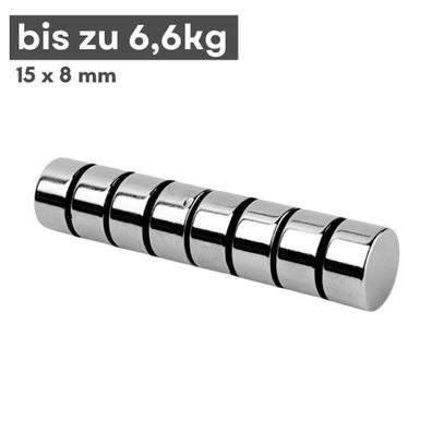 3 Stück Neodym Magnet Ø 15mm x 8mm - Starker Scheibenmagnet - N38 Supermagnet - Hohe