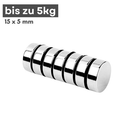 50 Stück Neodym Magnet Ø 15mm x 5mm - Starker Scheibenmagnet - N40 Supermagnet - Hohe