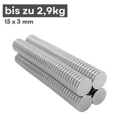 100 Stück Neodym Magnet Ø 15mm x 3mm - Starker Scheibenmagnet - N38 Supermagnet - Hoh
