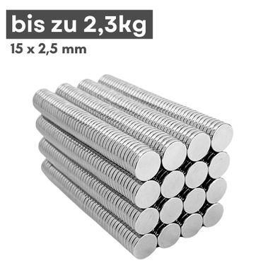 100 Stück Neodym Magnet Ø 15mm x 2,5mm - Starker Scheibenmagnet - N38 Supermagnet - H