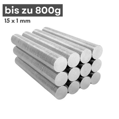 3 Stück Neodym Magnet Ø 15mm x 1mm - Starker Scheibenmagnet - N38 Supermagnet - Hohe