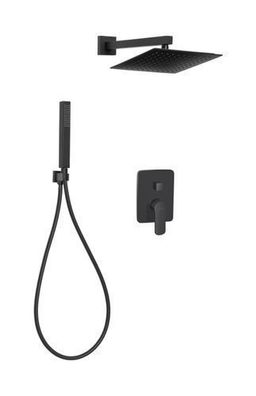 Komplettes Duschsystem SIROS Unterputz Armatur Wasserhahn mit Kopfbrause in Schwarz