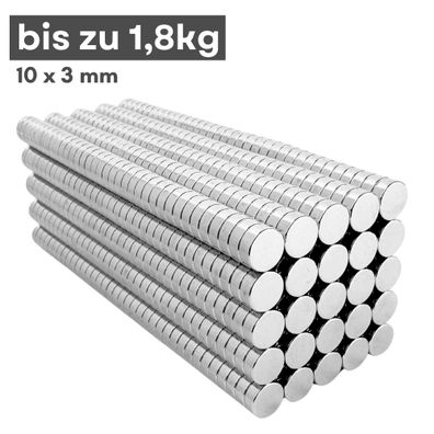 10 Stück Neodym Magnet Ø 10mm x 3mm - Starker Scheibenmagnet - N38 Supermagnet - Hohe