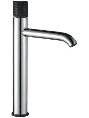 Waschtischarmatur Wasserhahn Hoch PEROS Mischbatterie in Chrom-Schwarz + Click-Clack