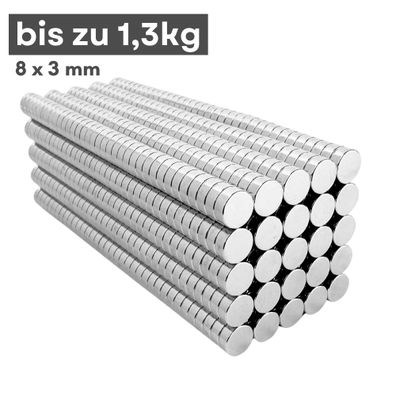 1000 Stück Neodym Magnet Ø 8mm x 3mm - Starker Scheibenmagnet - N38 Supermagnet - Hoh