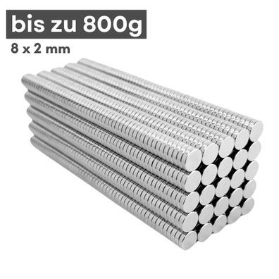 100 Stück Neodym Magnet Ø 8mm x 2mm - Starker Scheibenmagnet - N38 Supermagnet - Hoh