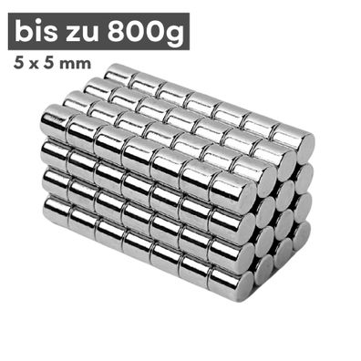 100 Stück Neodym Magnet Ø 5mm x 5mm - Starker Scheibenmagnet - N38 Supermagnet - Hoh