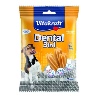 Vitakraft Dental 3in1 - Zahnpflege-Snack für Hunde von 5-10 kg