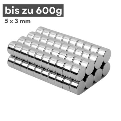 200 Stück Neodym Magnet Ø 5mm x 3mm - Starker Scheibenmagnet - N38 Supermagnet - Hohe
