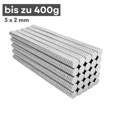 200 Stück Neodym Magnet Ø 5mm x 2mm - Starker Scheibenmagnet - N38 Supermagnet - Hohe