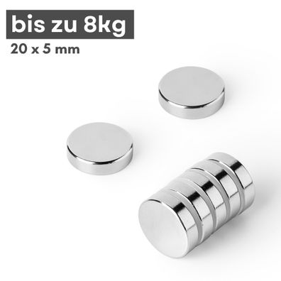 50 Stück Neodym Magnet Ø 20mm x 5mm - Starker Scheibenmagnet - N42 Supermagnet - Hohe