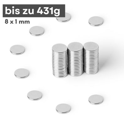 50 Stück Neodym Magnet Ø 8mm x 1mm - Starker Scheibenmagnet - N42 Supermagnet - Hohe