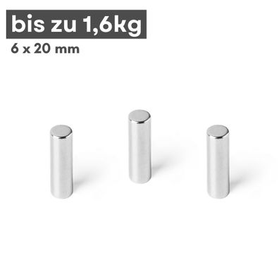 100 Stück Neodym Magnet Ø 6mm x 20mm - Starker Scheibenmagnet - N42 Supermagnet - Hoh