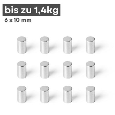 50 Stück Neodym Magnet Ø 6mm x 10mm - Starker Scheibenmagnet - N42 Supermagnet - Hohe