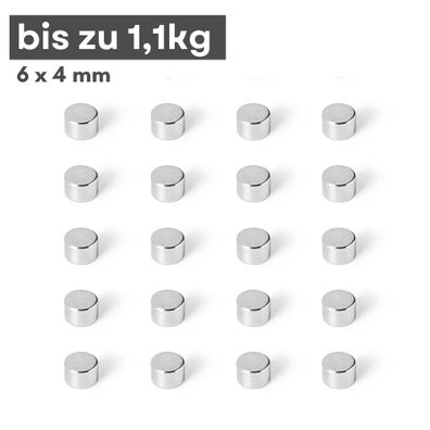 20 Stück Neodym Magnet Ø 6mm x 4mm - Starker Scheibenmagnet - N42 Supermagnet - Hohe