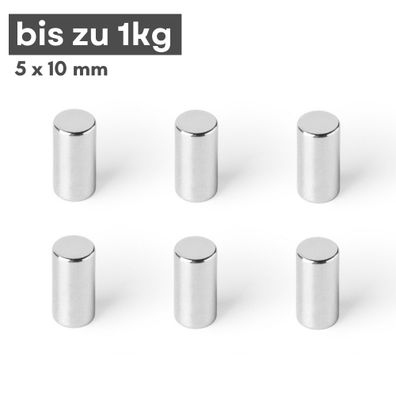 10 Stück Neodym Magnet Ø 5mm x 10mm - Starker Scheibenmagnet - N42 Supermagnet - Hohe