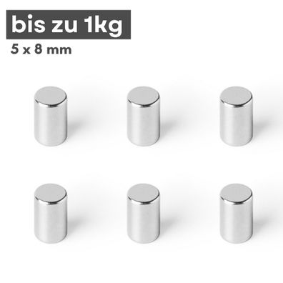 100 Stück Neodym Magnet Ø 5mm x 8mm - Starker Scheibenmagnet - N42 Supermagnet - Hohe